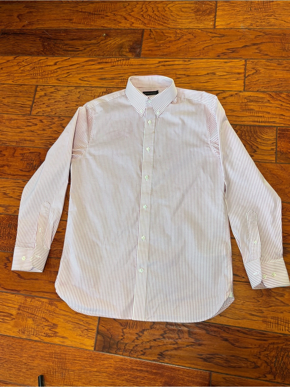 Banana Republic Men's White Dress Shirt with Red Pinstripes